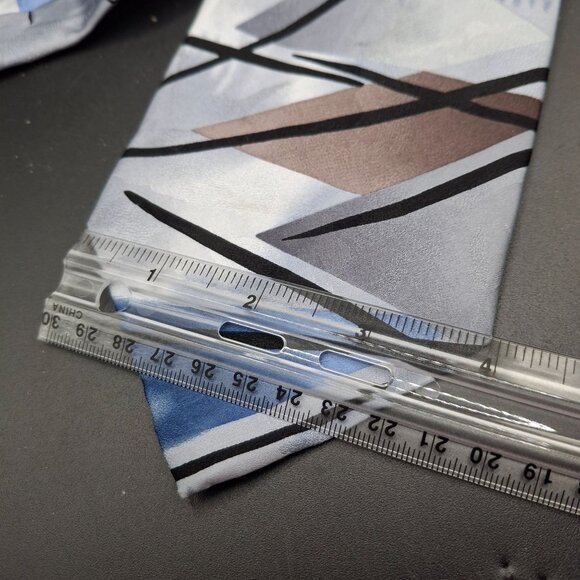 Geometric Blue & White Abstract Designer Necktie By J. Garcia Collection Fifteen - Picture 5 of 5
